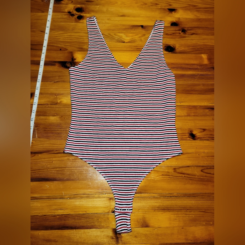 Garage Red White And Blue Striped Bodysuit Top